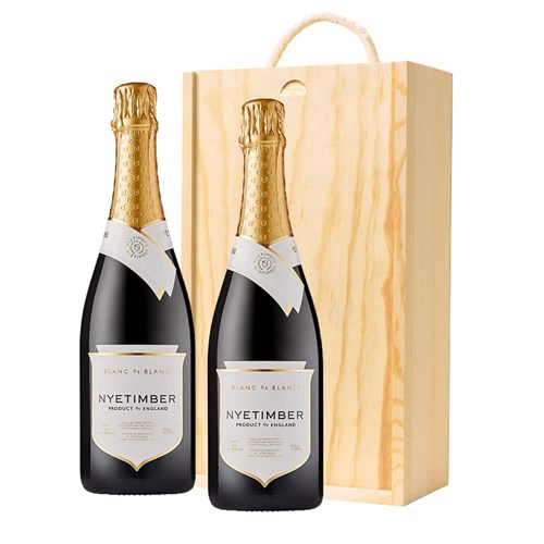 Nyetimber Blanc de Blancs English Sparkling 75cl Double Pine Wooden Gift Boxed (2x75cl)